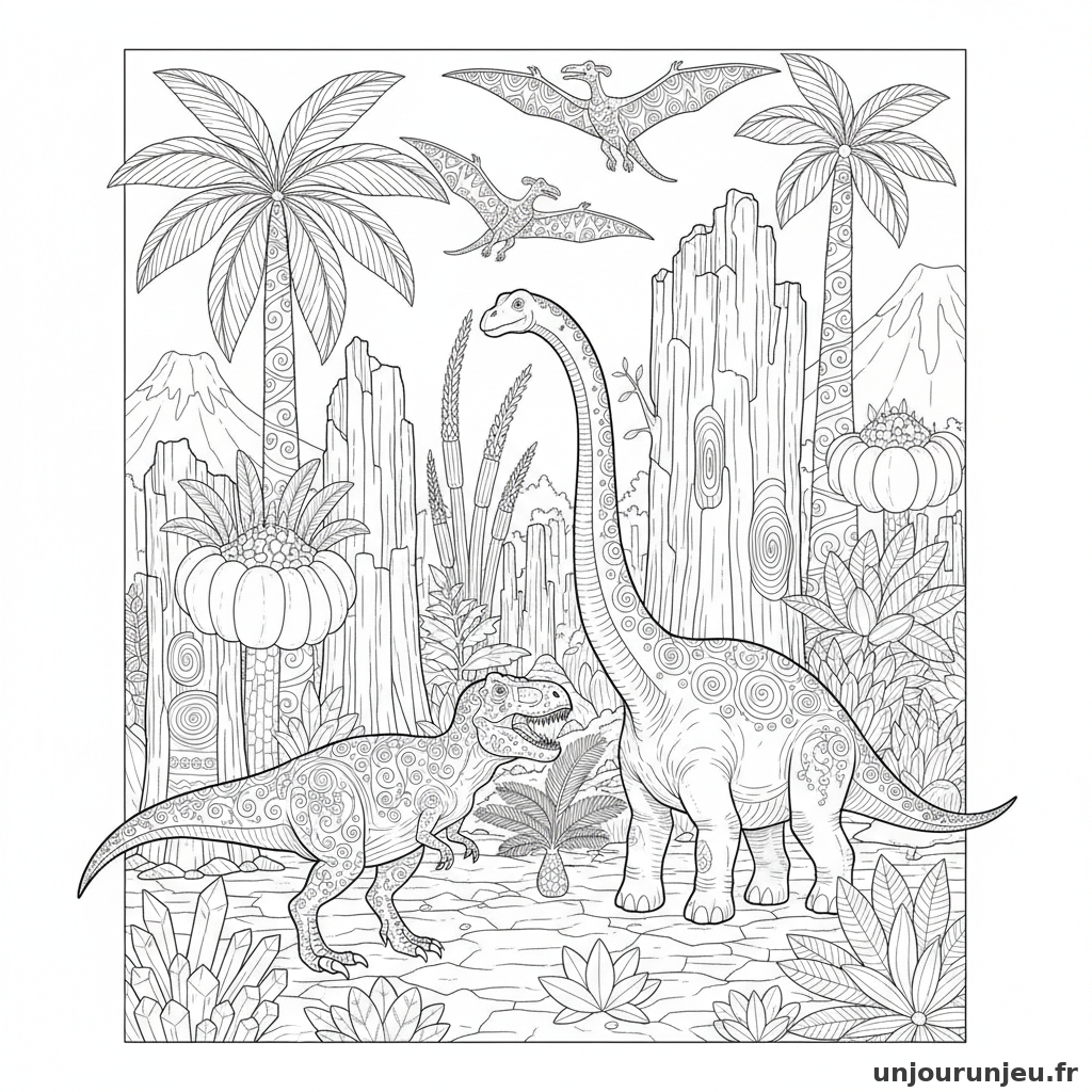 Coloriage Dinosaure Foret Fossilisee Dinosaures Plantes Anciennes 15