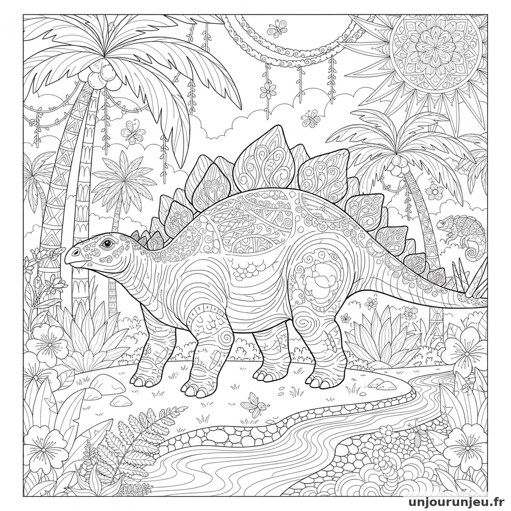 Coloriage Dinosaure Stegosaure Motifs Mandalas Plaques 06