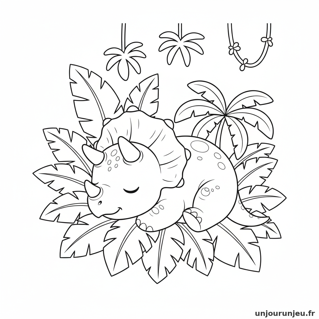 Bébé tricératops dort paisiblement dans la jungle.