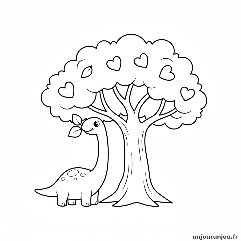 Un brachiosaure mange des feuilles d'un arbre géant.
