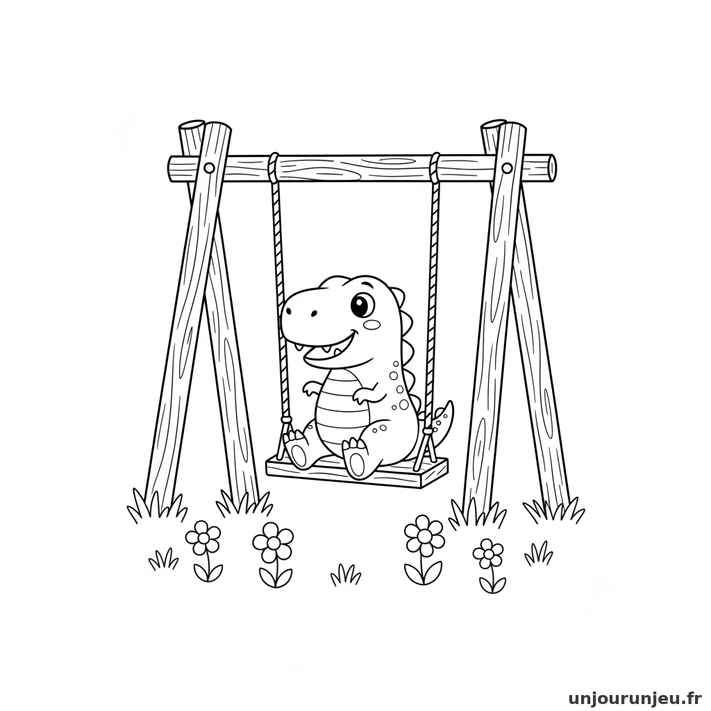 Un T-Rex amical fait de la balançoire.