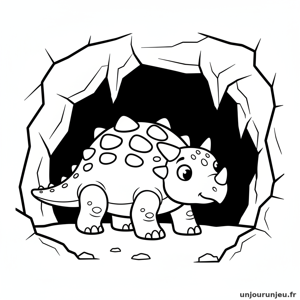 Coloriage Dinosaure Ankylosaure Curieux Explore Grotte Sombre 16