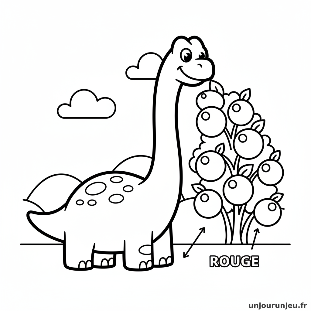 Coloriage Dinosaure Brontosaure Cueille Jolies Baies Rouges 19
