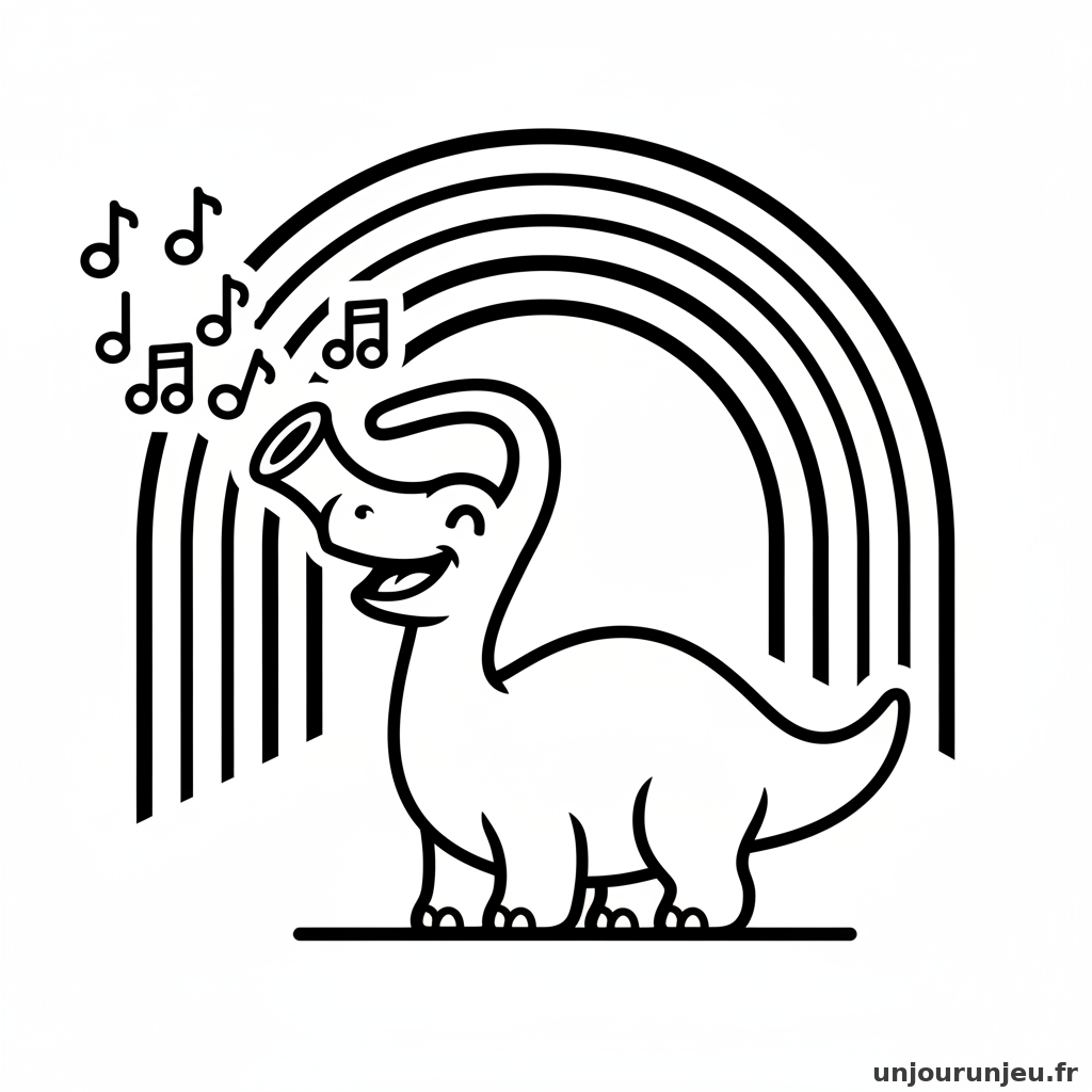 Coloriage Dinosaure Parasaurolophus Chante Arc Ciel 07
