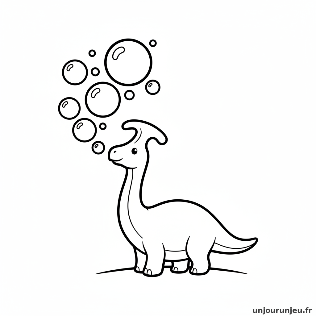 Coloriage Dinosaure Parasaurolophus Souffle Grosses Bulles 17