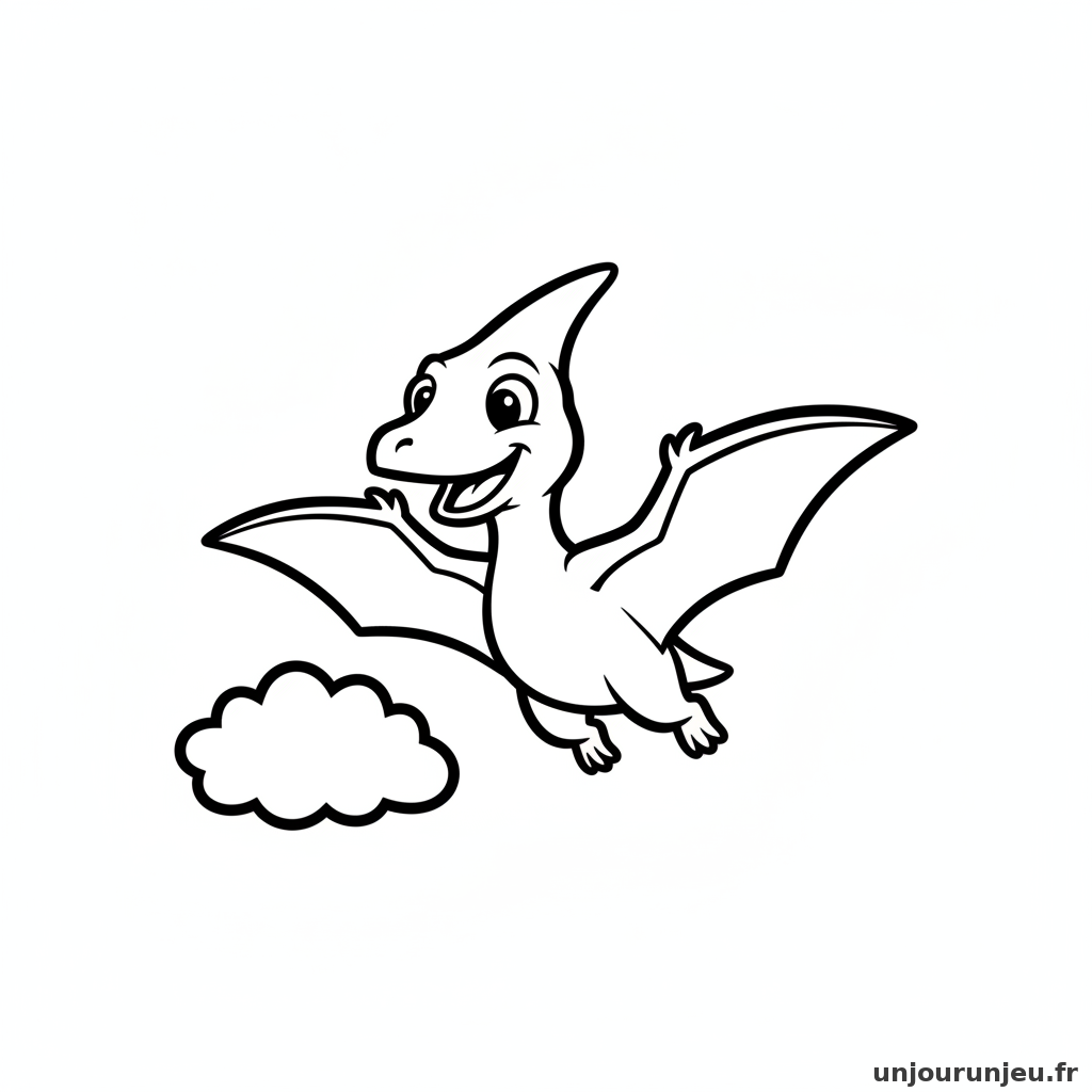 Coloriage Dinosaure Pterodactyle Souriant Pres Dun Nuage 04