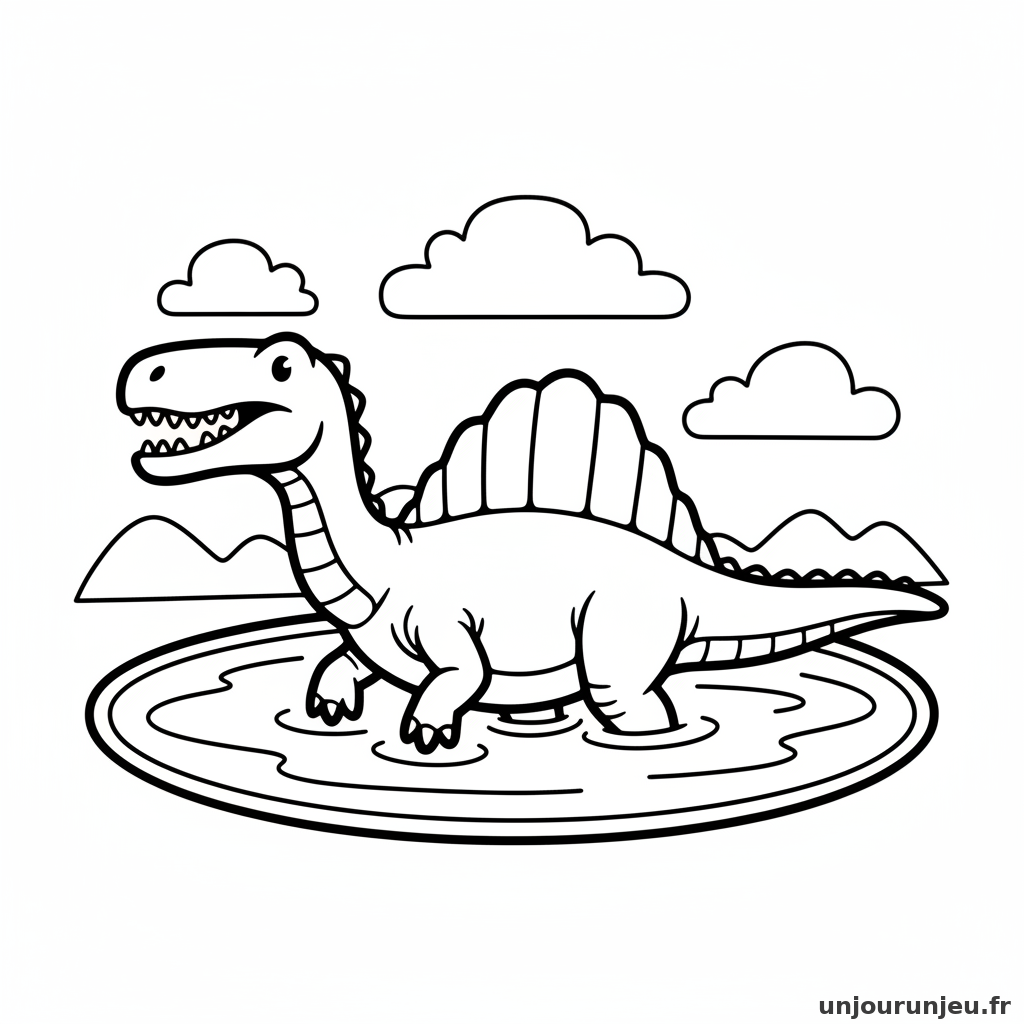 Coloriage Dinosaure Spinosaurus Nage Lac Bleu 09