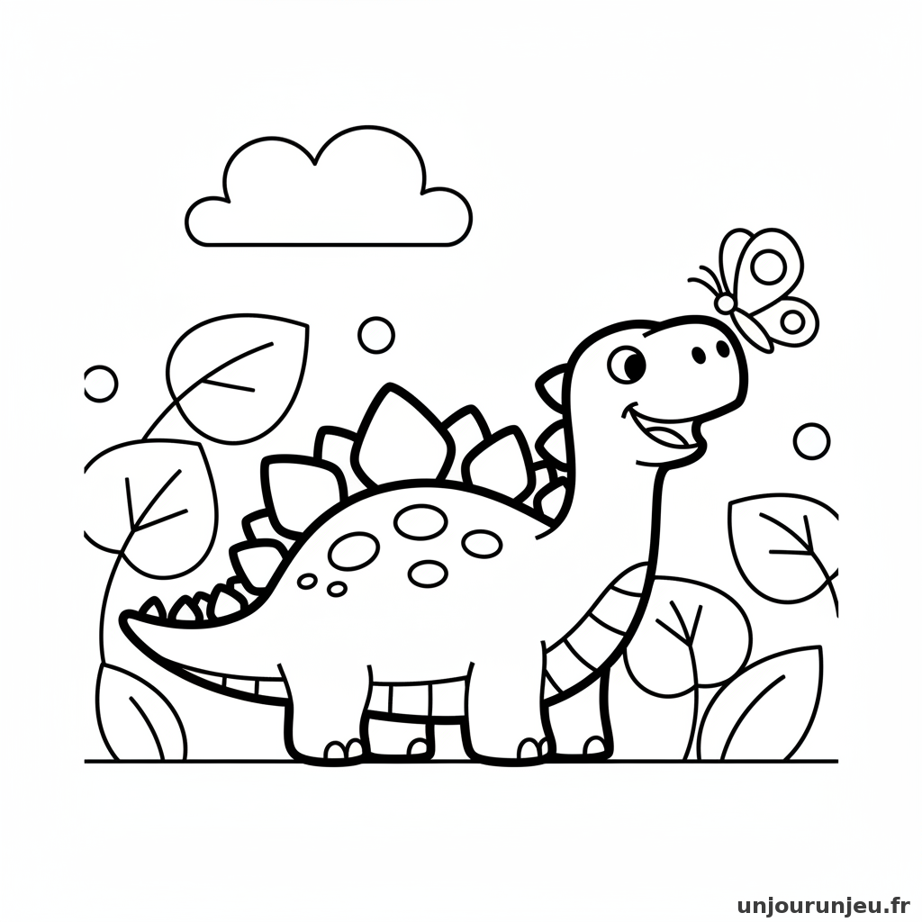 Coloriage Dinosaure Stegosaure Heureux Papillon 05