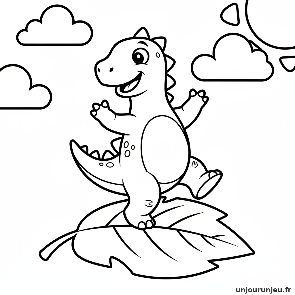 Coloriage Dinosaure Stegosaure Joyeux Danse Feuille 15