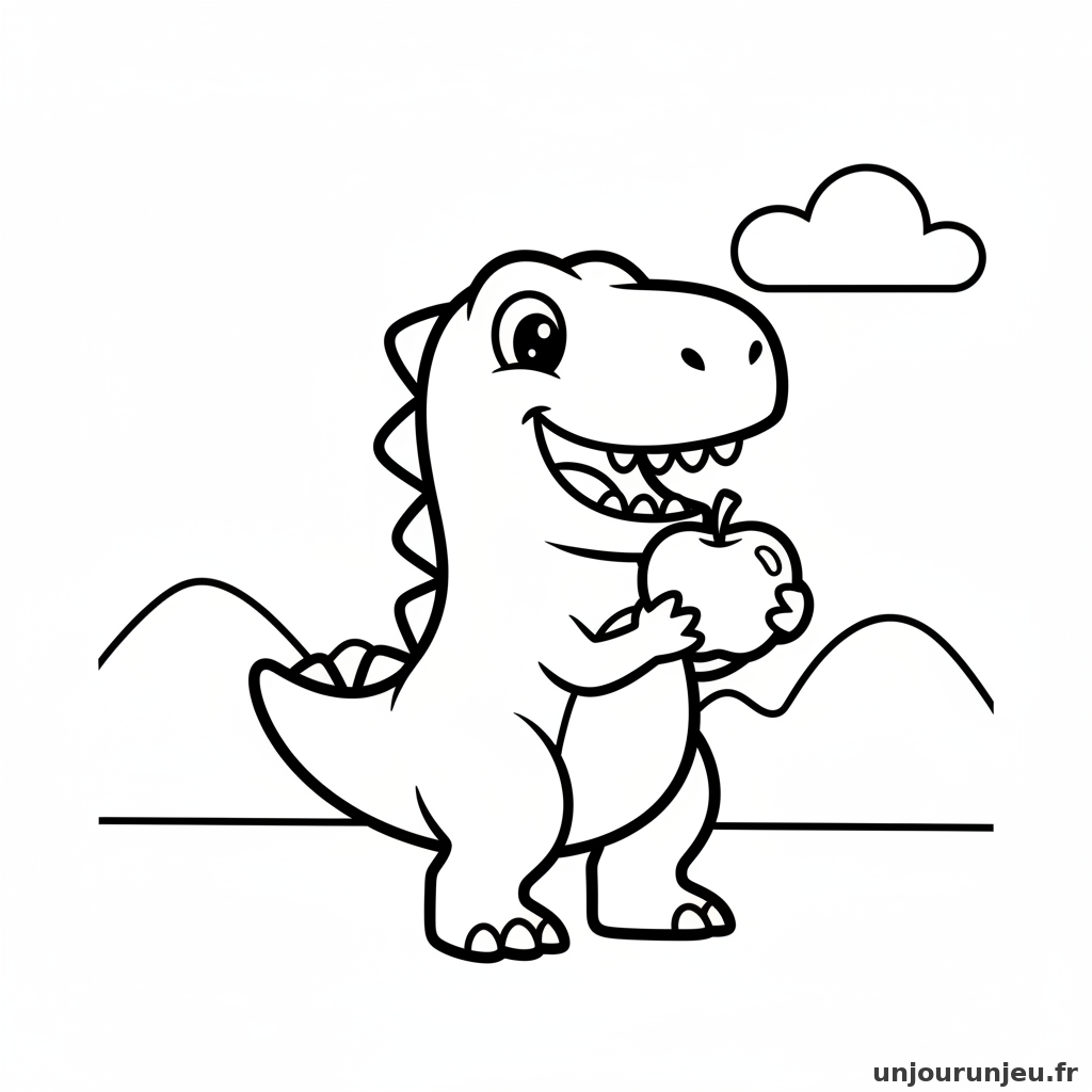 Coloriage Dinosaure T Rex Joyeux Pomme Rouge 01