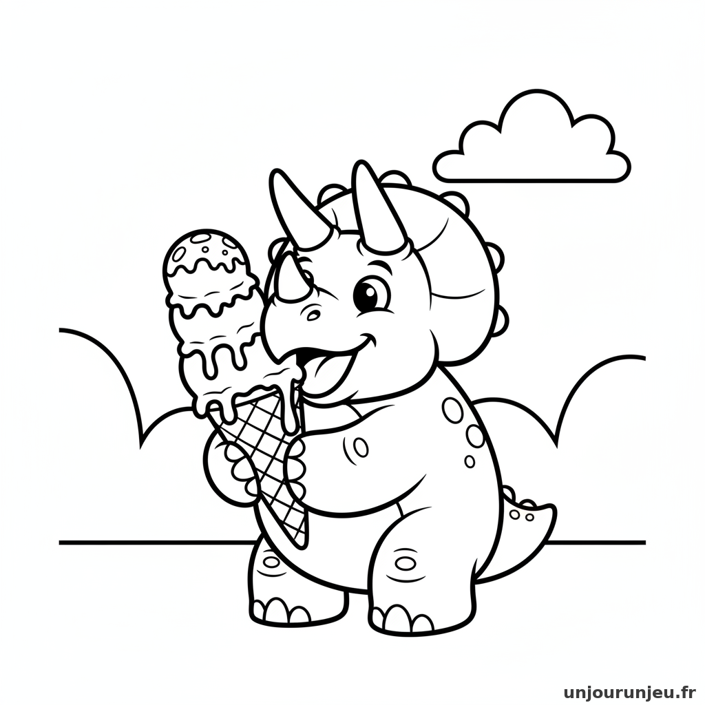Coloriage Dinosaure Triceratops Gourmand Glace 13