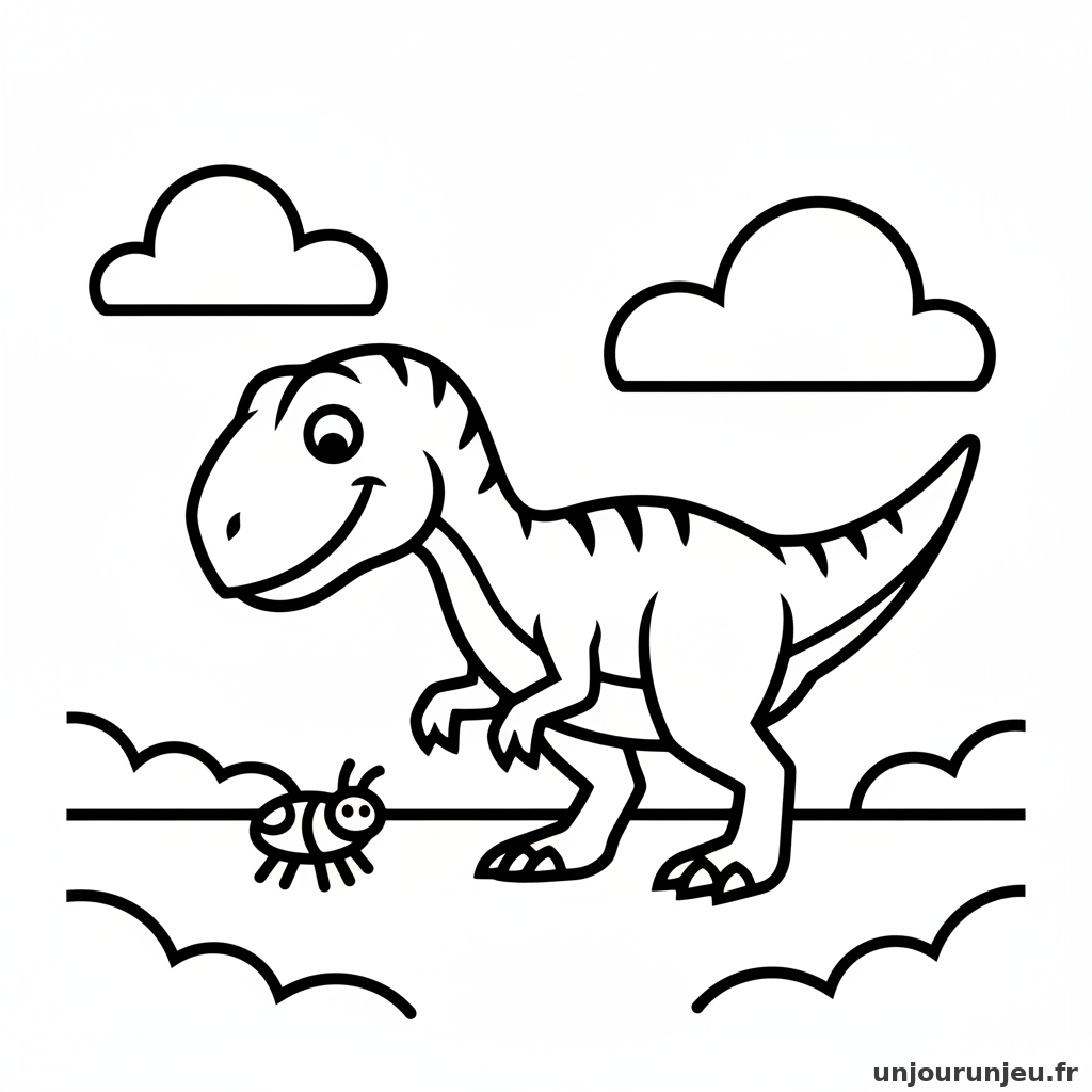 Coloriage Dinosaure Velociraptor Malin Observe Petit Insecte 08