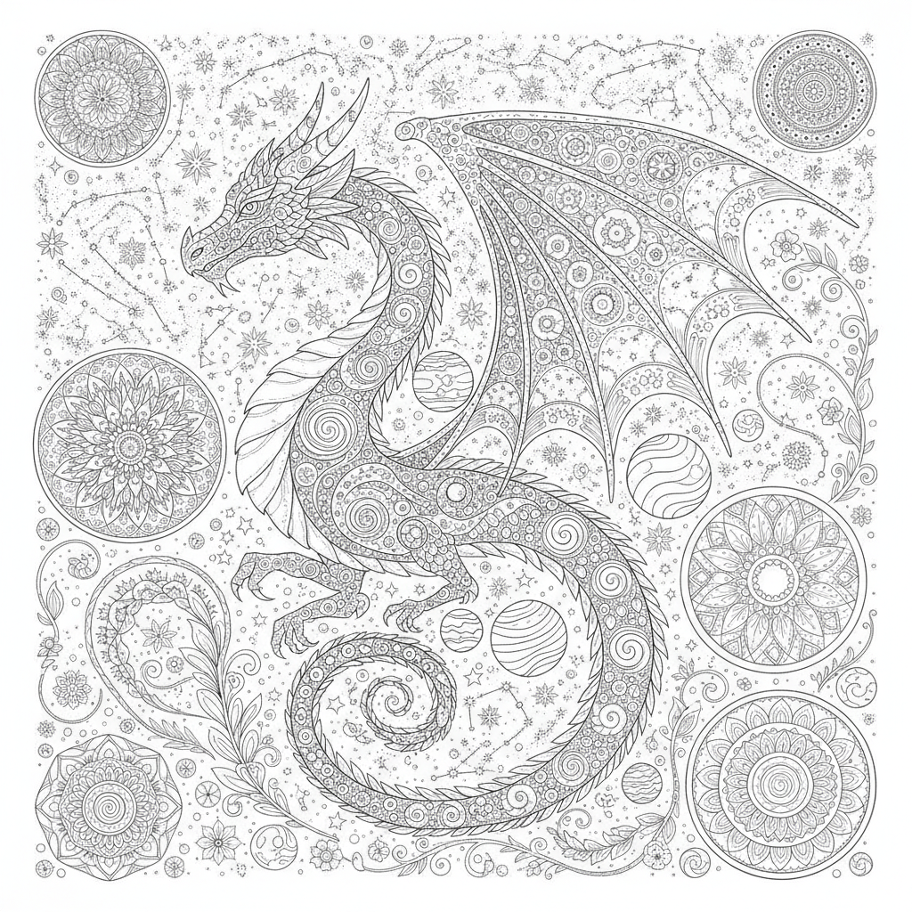 Coloriage Dragon Un Dragon Cosmique Avec Des Galaxies Des Planetes Et Des Con 11