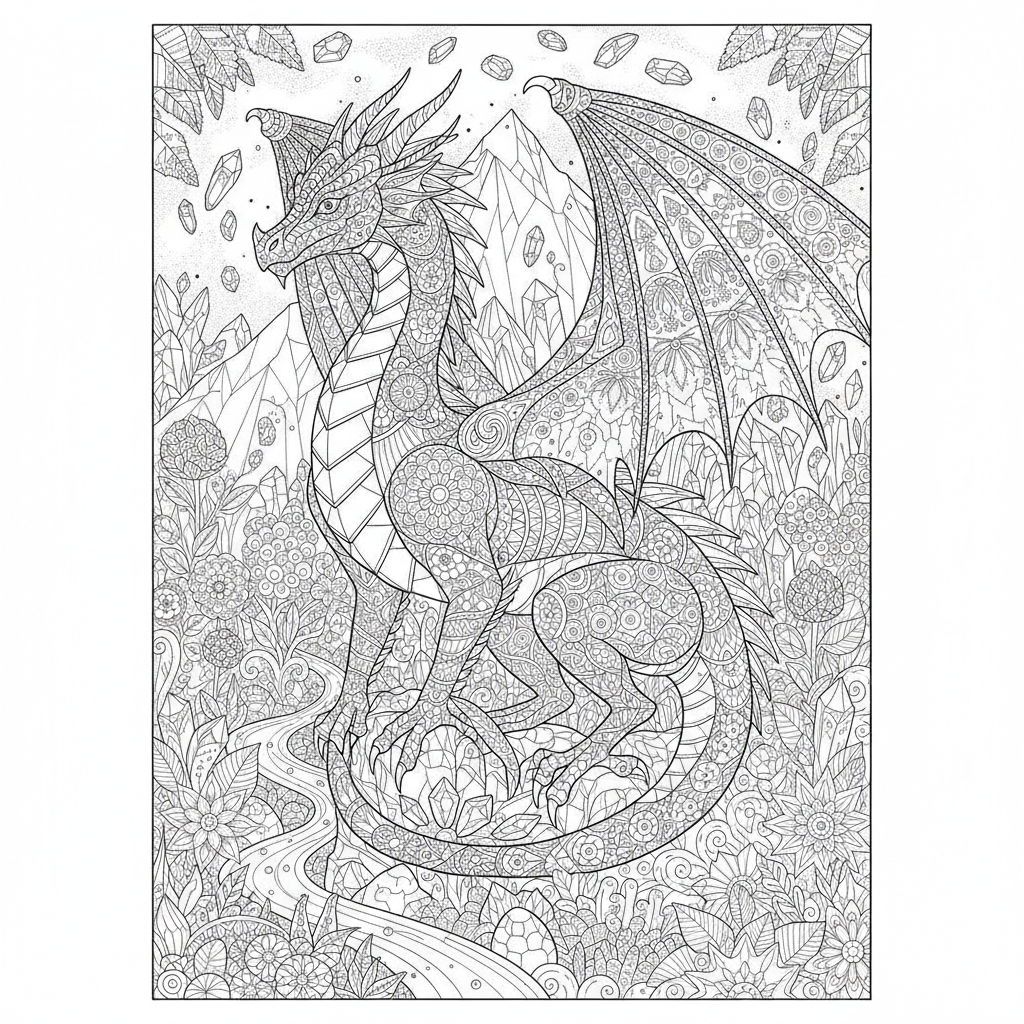 Coloriage Dragon Un Dragon De Cristal Aux Ecailles Geometriques Et Facettees 04