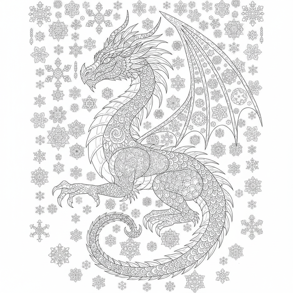 Coloriage Dragon Un Dragon De Glace Avec Des Cristaux Des Flocons Et Des Moti 15