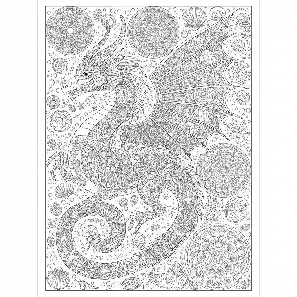 Coloriage Dragon Un Dragon Des Mers Avec Des Nageoires Des Coquillages Et Des 06