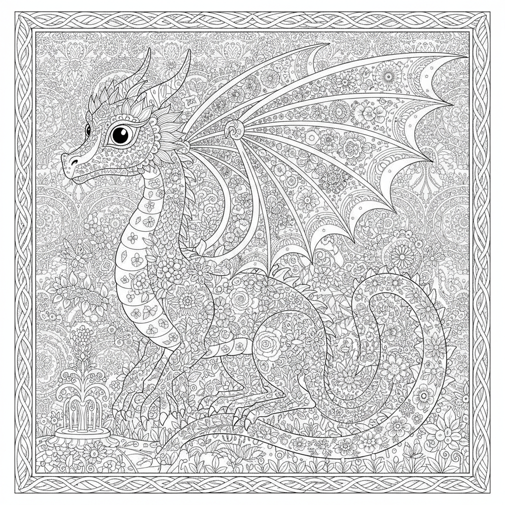 Coloriage Dragon Un Dragon Jardin Dont Le Corps Est Un Jardin Miniature Avec 18
