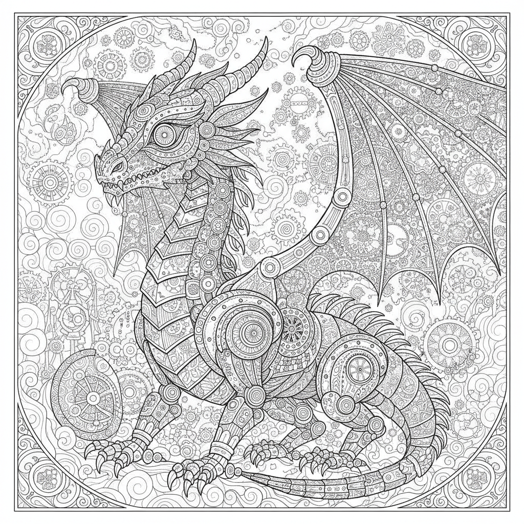 Coloriage Dragon Un Dragon Mecanique Fait Dengrenages De Vis Et De Plaques De 13