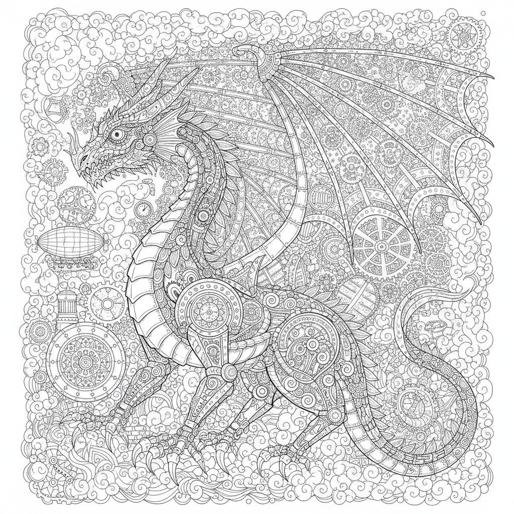 Coloriage Dragon Un Dragon Steampunk Avec Des Rouages Des Tuyaux Et De La Vap 03