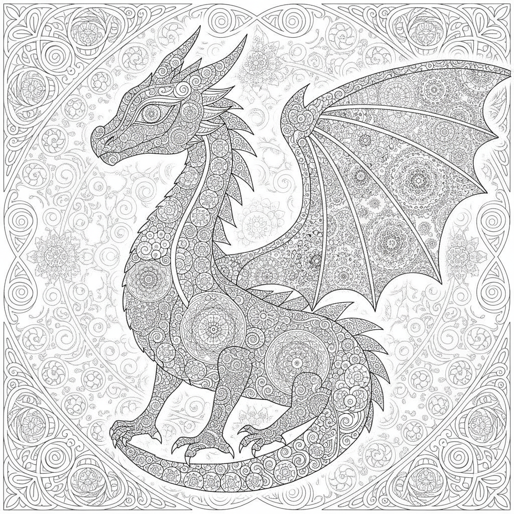 Coloriage Dragon Un Grand Dragon Mandala Orne De Motifs Celtiques Et Darabesq 01