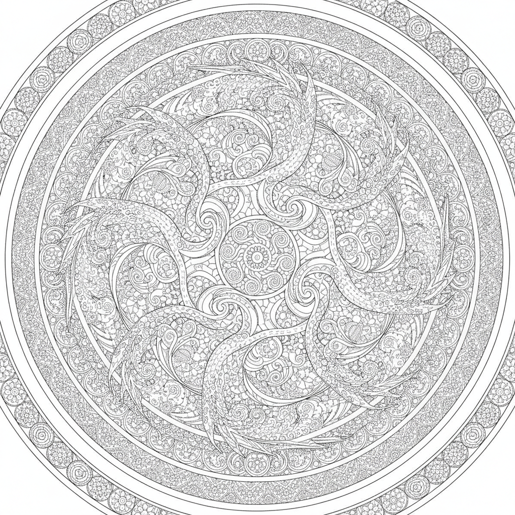 Coloriage Dragon Un Mandala Dragon Trois Dragons Entrelaces Formant Un Cercle 20