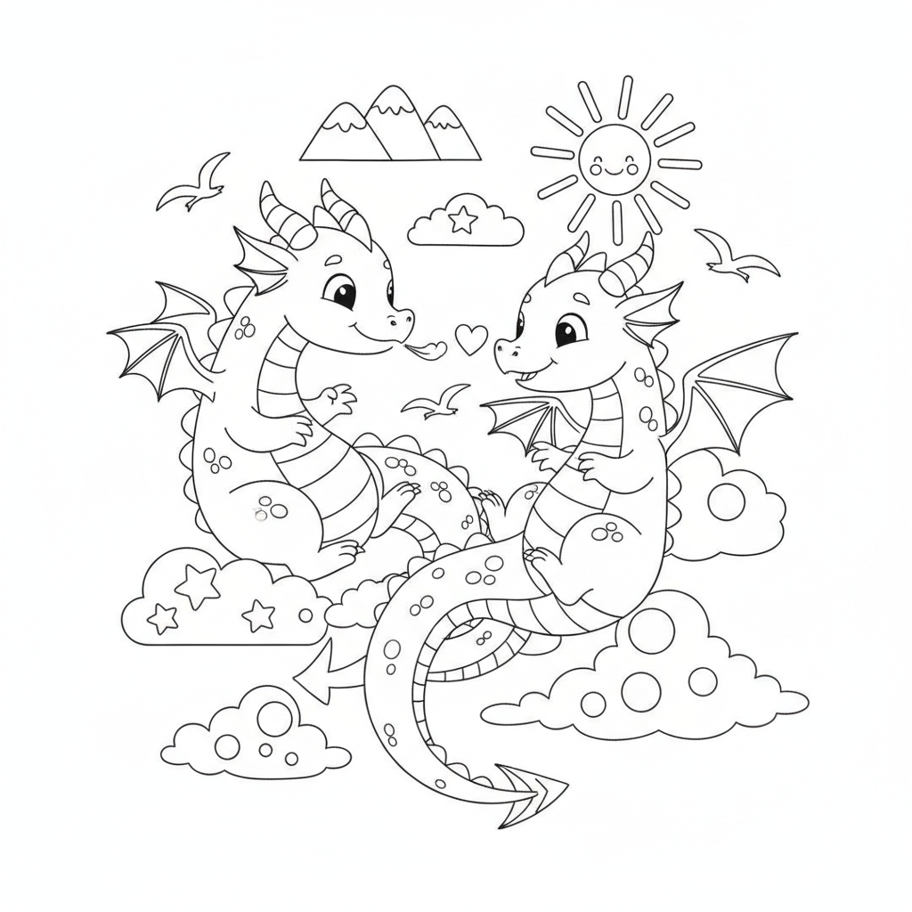 Coloriage Dragon Deux Dragons Qui Font Un Duel Amical Dans Le Ciel 20
