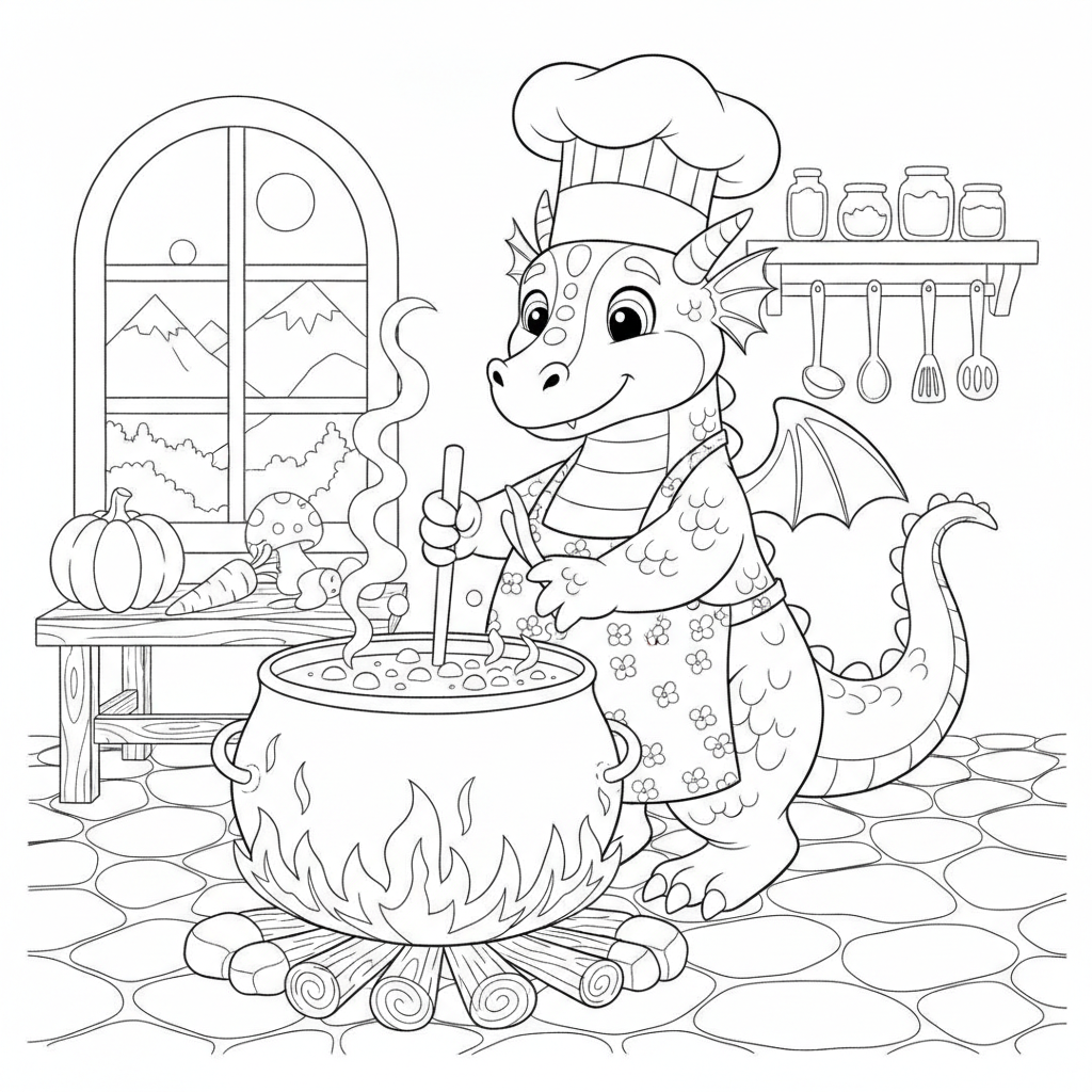 Coloriage Dragon Un Dragon Qui Cuisine Dans Une Grande Marmite 11