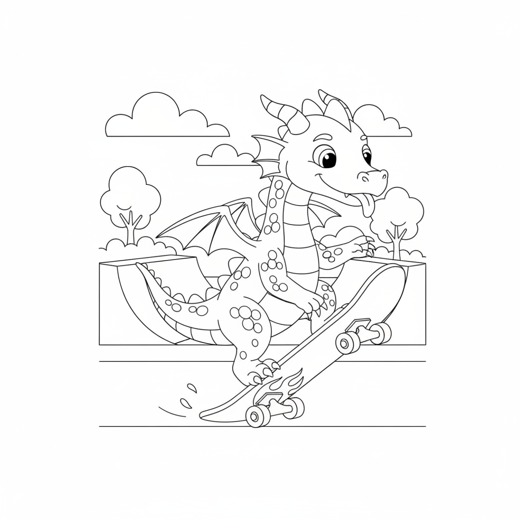 Coloriage Dragon Un Dragon Qui Fait Du Skateboard 15