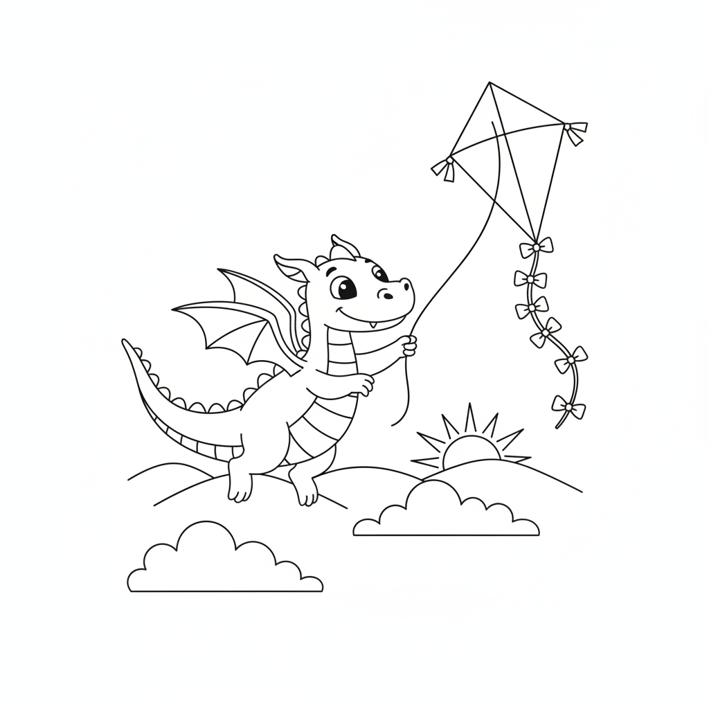 Coloriage Dragon Un Dragon Qui Fait Voler Un Cerf Volant 10