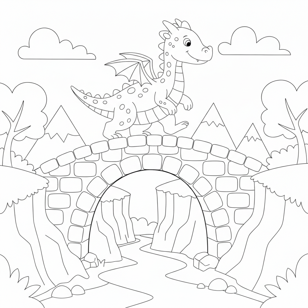 Coloriage Dragon Un Dragon Qui Traverse Un Pont De Pierre Au Dessus Dun Ravin 09