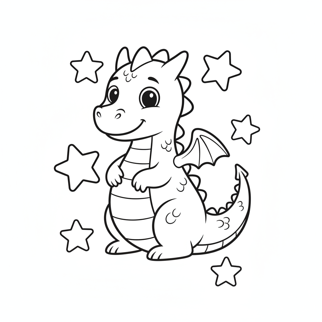 Coloriage Dragon Un Dragon Avec Des Etoiles Autour De Lui 16