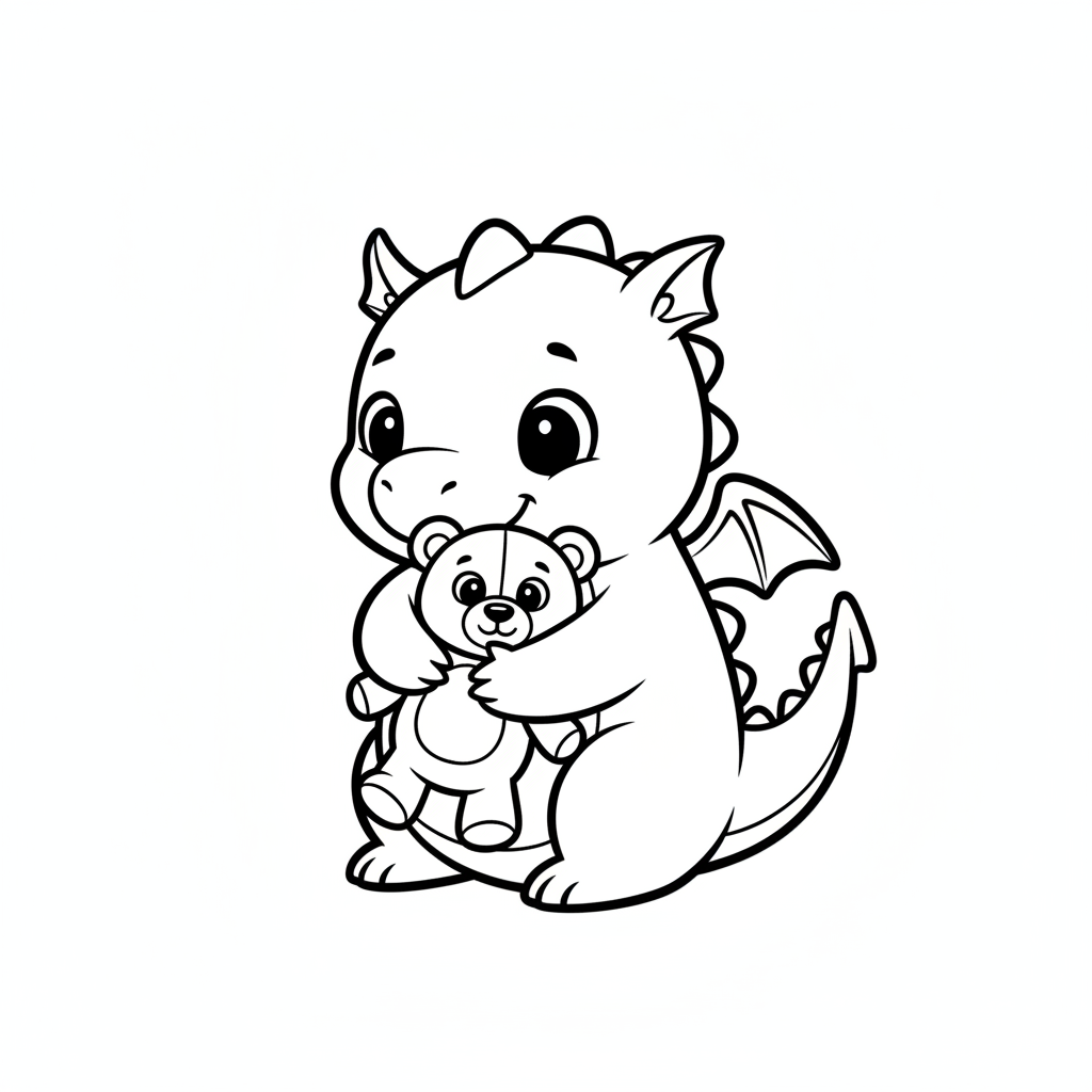 Coloriage Dragon Un Dragon Qui Fait Un Calin A Une Peluche 10