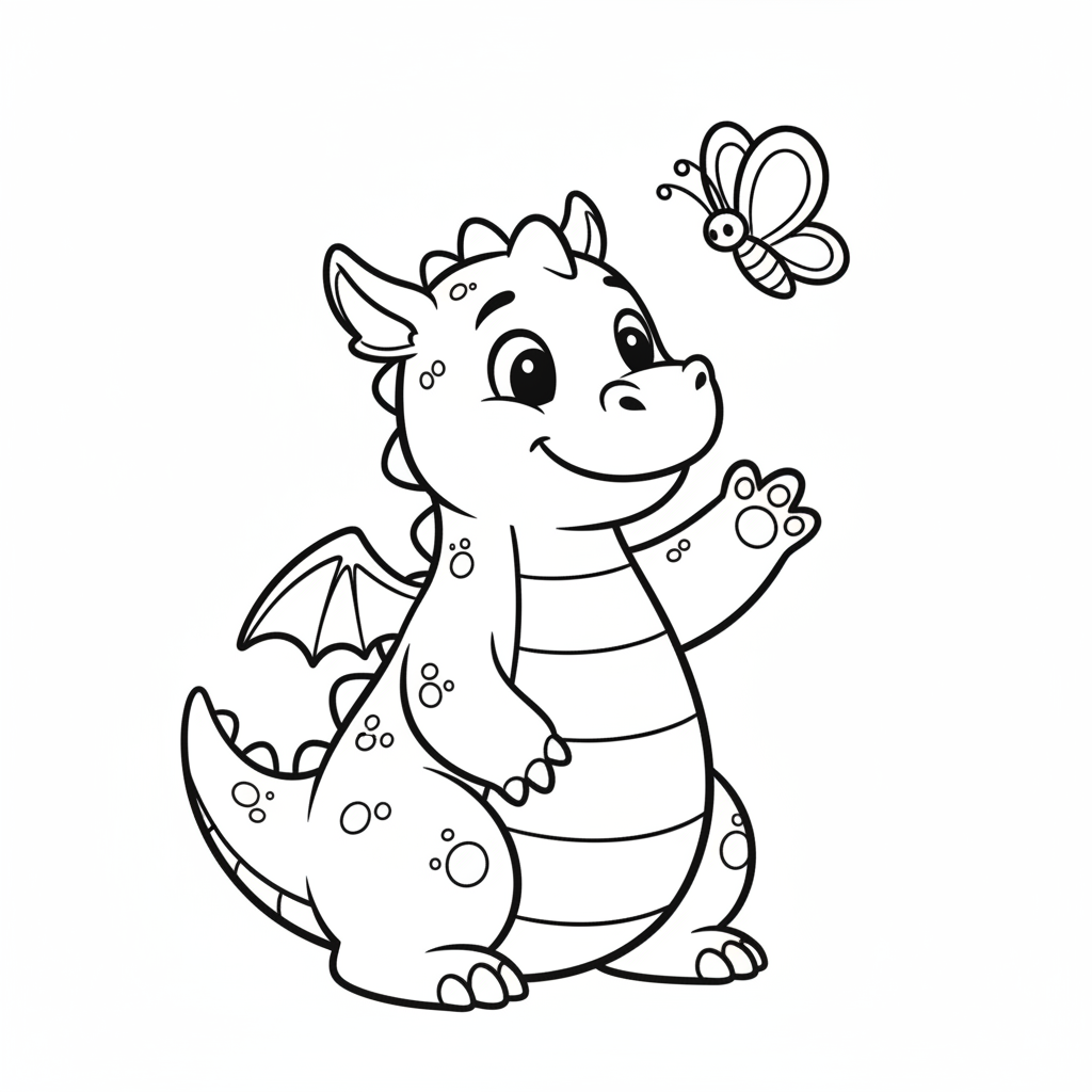 Coloriage Dragon Un Dragon Qui Joue Avec Un Papillon 08