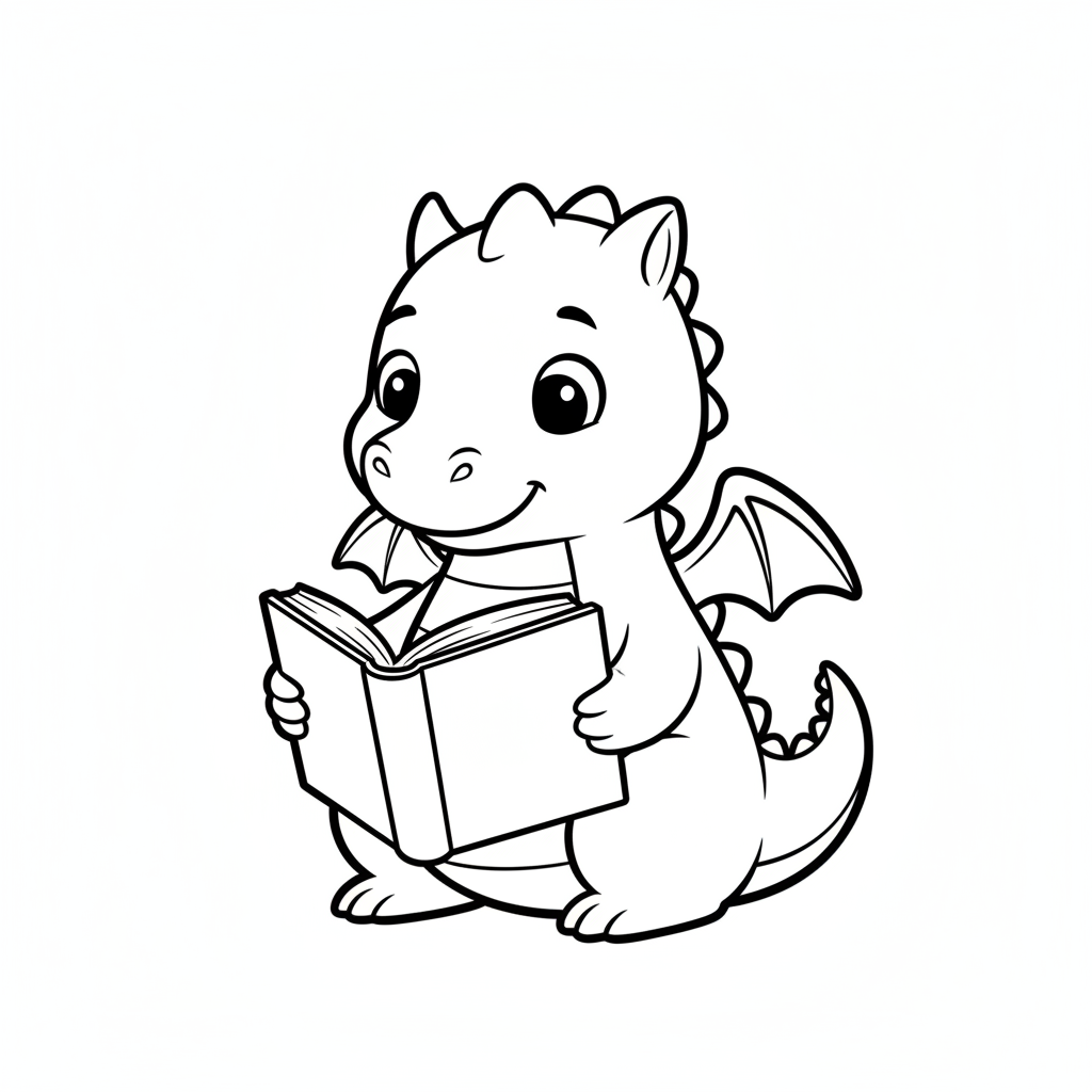 Coloriage Dragon Un Dragon Qui Lit Un Livre 14