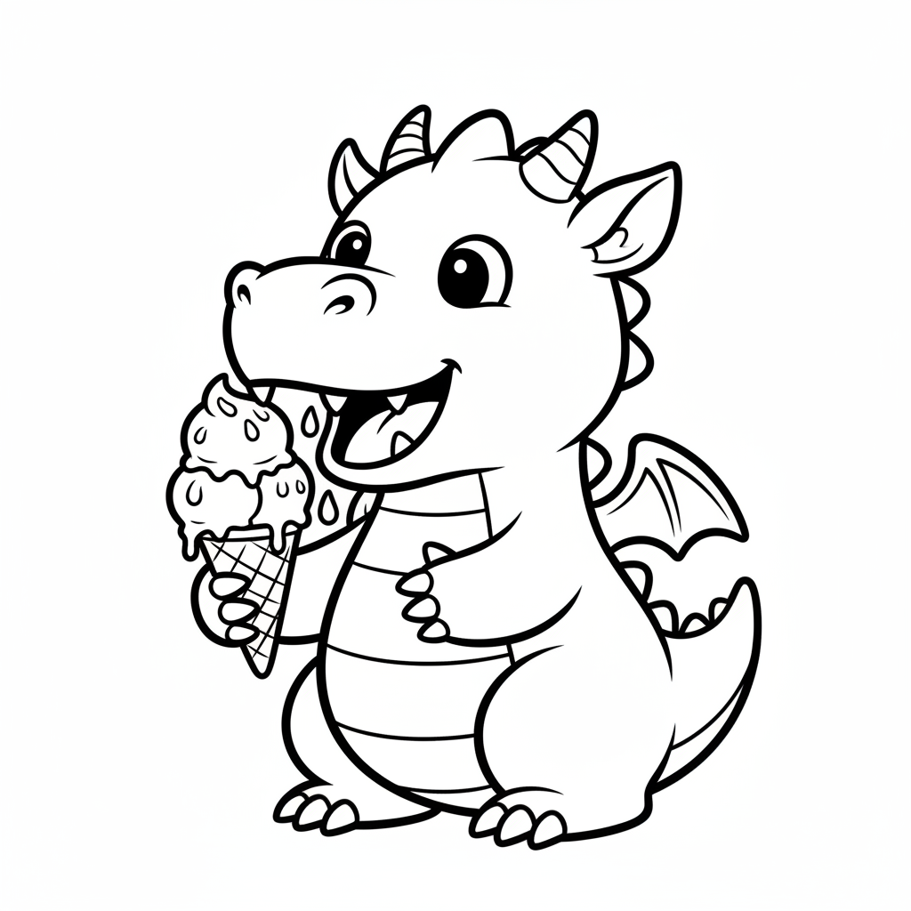 Coloriage Dragon Un Dragon Qui Mange Une Glace 17