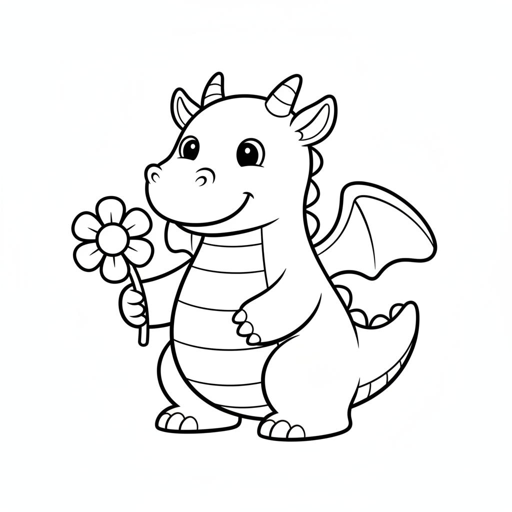 Coloriage Dragon Un Dragon Qui Tient Une Fleur Dans Sa Patte 09