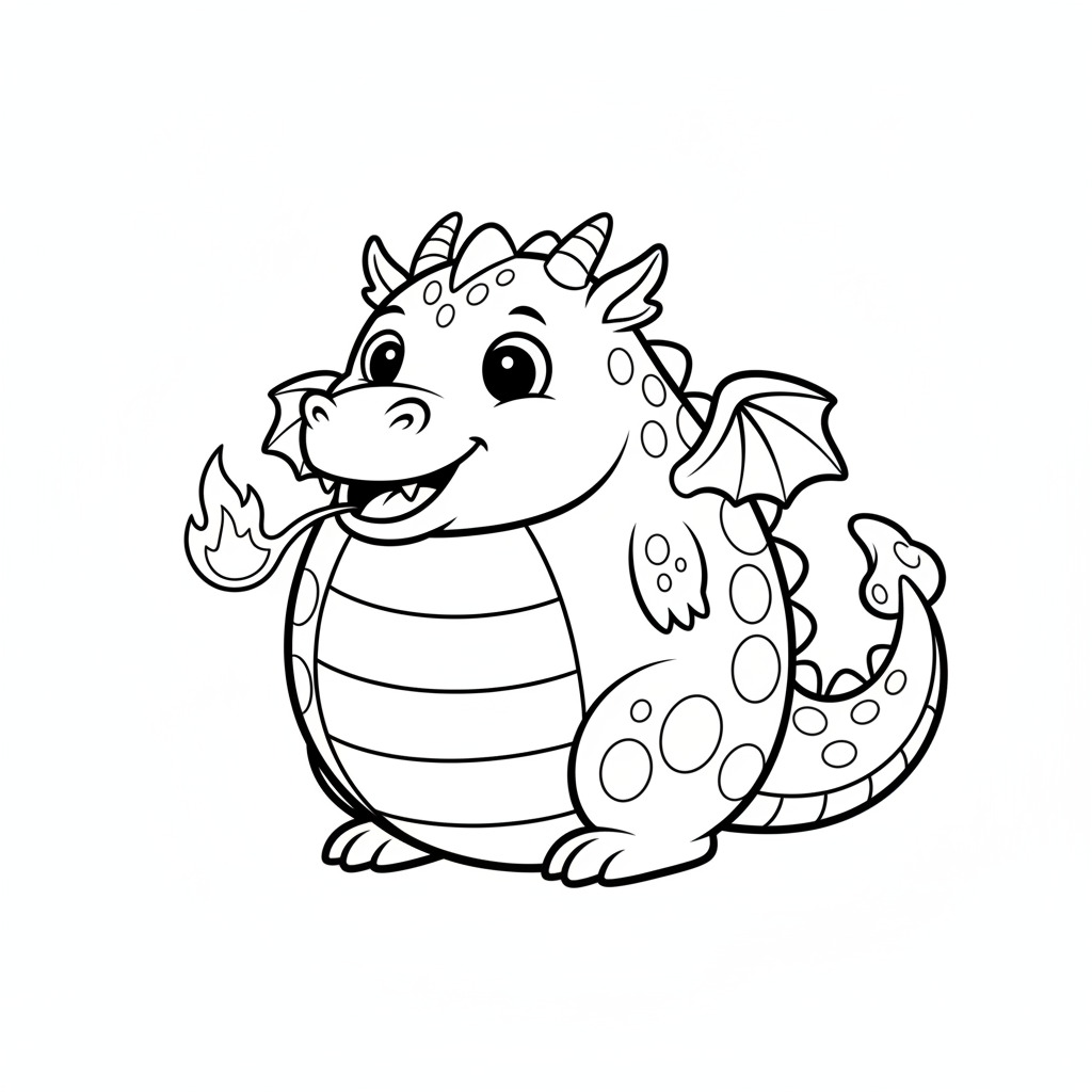 Coloriage Dragon Un Dragon Rond Qui Crache Une Petite Flamme 03