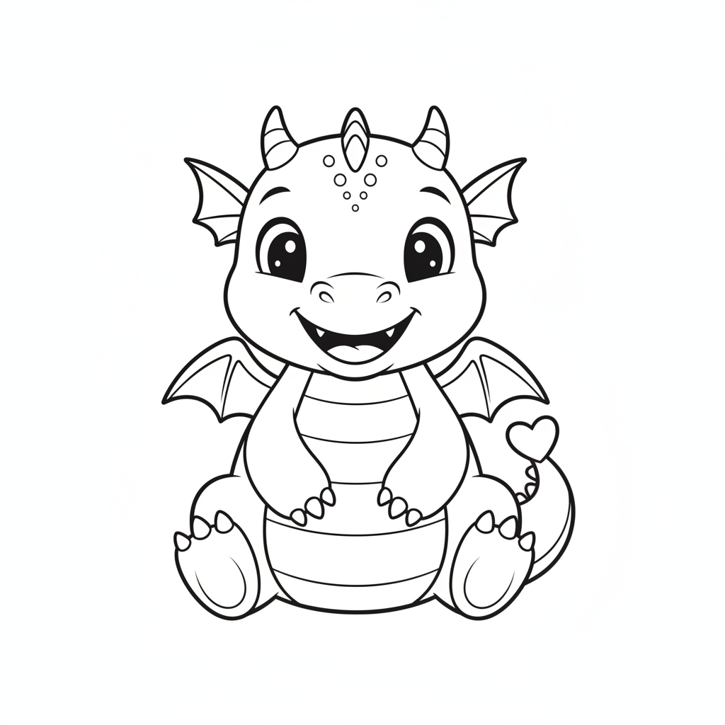 Coloriage Dragon Un Petit Dragon Mignon Assis Qui Sourit 01
