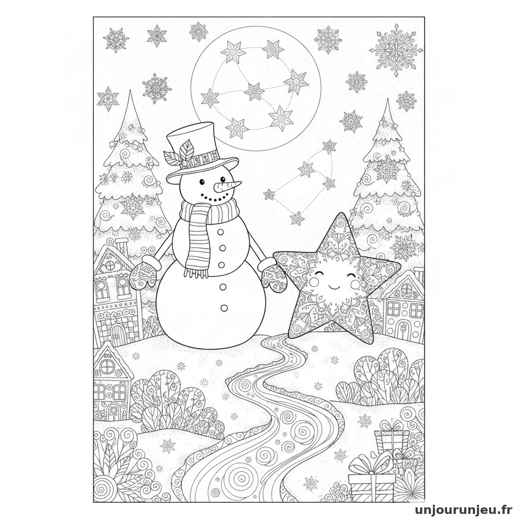 Coloriage Etoile Etoile Bonhomme Neige 14