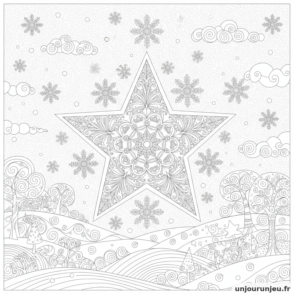 Coloriage Etoile Etoile Flocons 08