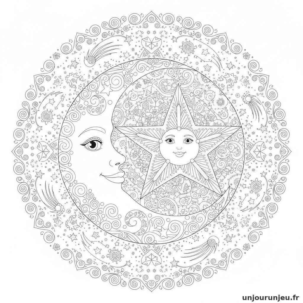 Coloriage Etoile Etoile Lune 09