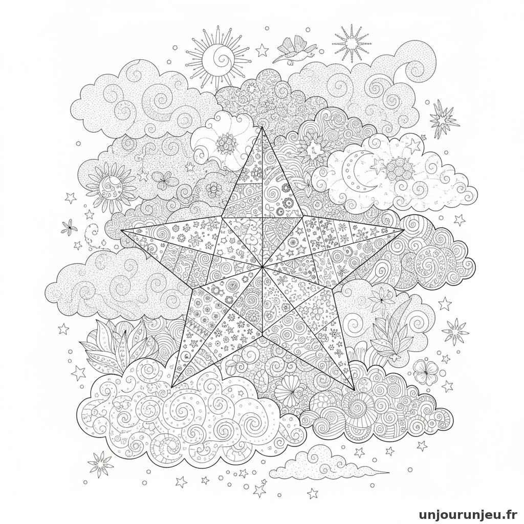 Coloriage Etoile Etoile Nuages 16