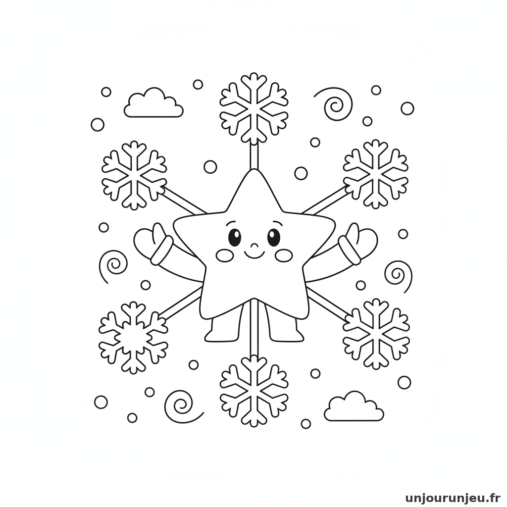 Coloriage Etoile Etoile Flocons 08