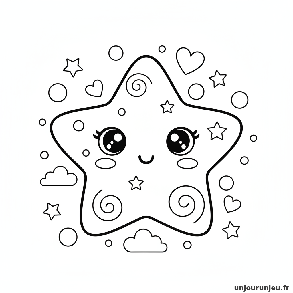 Coloriage Etoile Etoile Kawaii 07