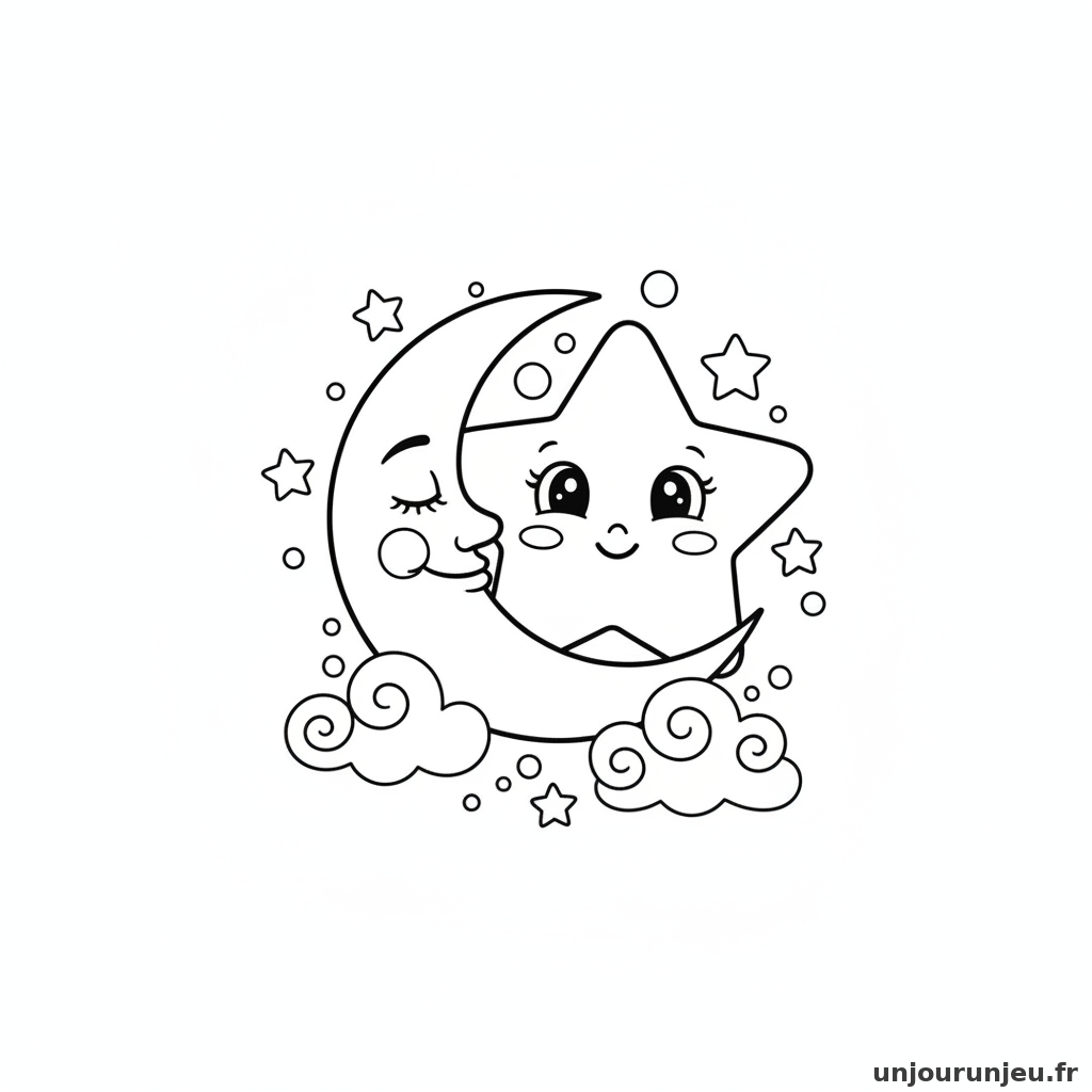 Coloriage Etoile Etoile Lune 09