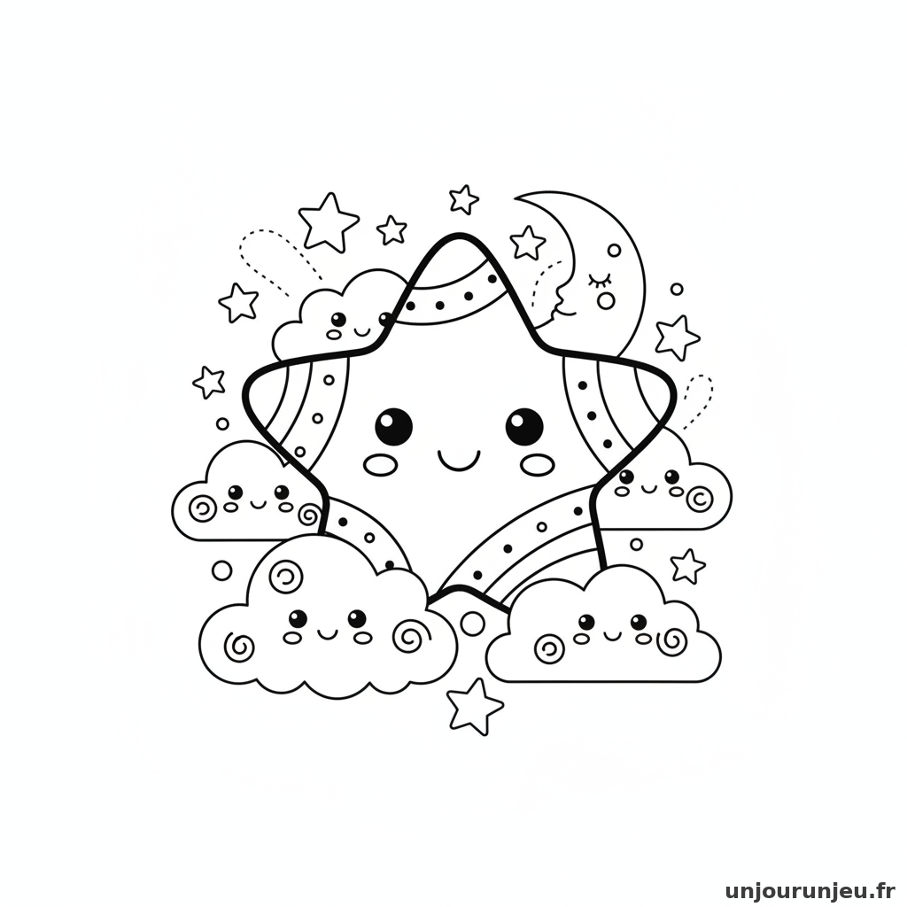 Coloriage Etoile Etoile Nuages 16
