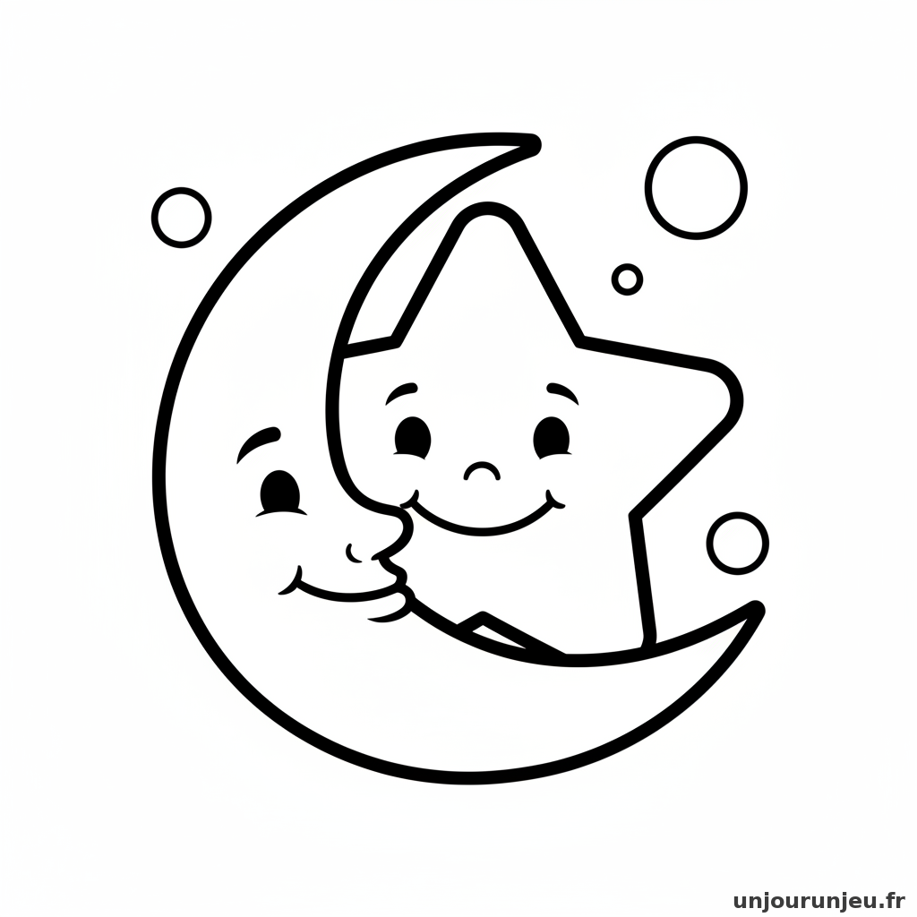 Coloriage Etoile Etoile Lune 09