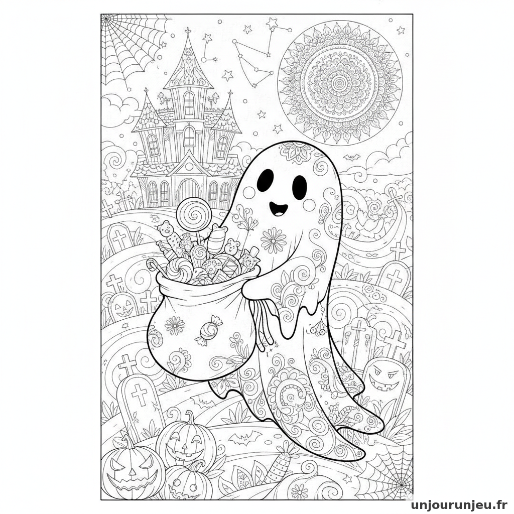 Coloriage Fantome Fantome Bonbons 05
