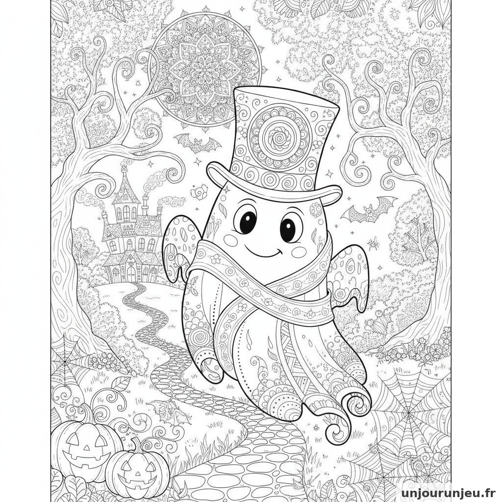 Coloriage Fantome Fantome Chapeau 02