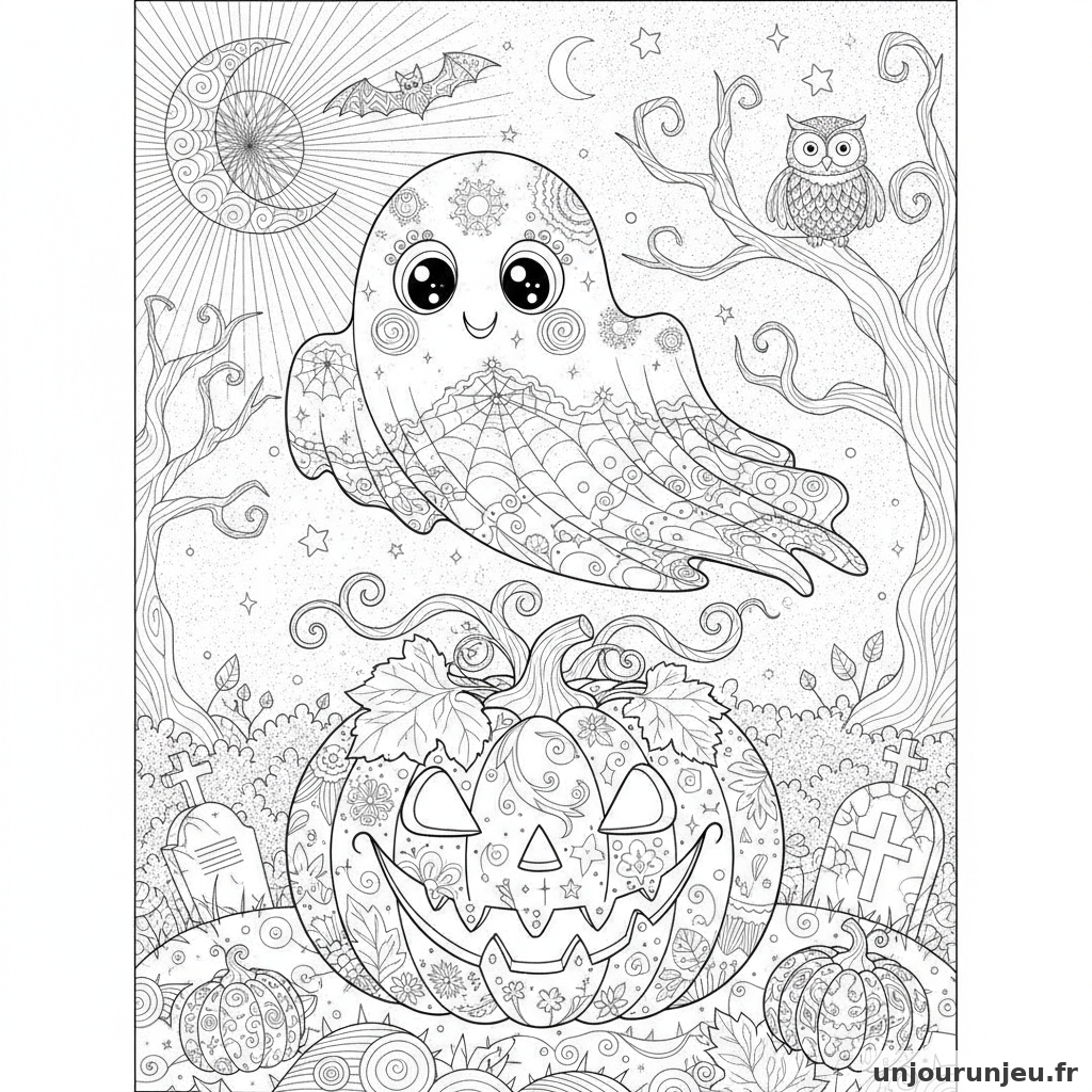 Coloriage Fantome Fantome Citrouille 03
